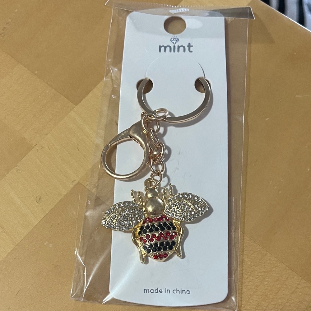 Mint Gold and Red Bee Key Holder